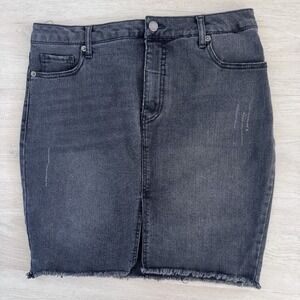 Faded Glory Black Denim Mini Skirt Frayed Hem Y2K Size 10